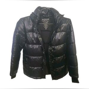 Aqua Black Gloss Puffer Hooded Jacket (Bloomingdale's Brand) Sz. XS